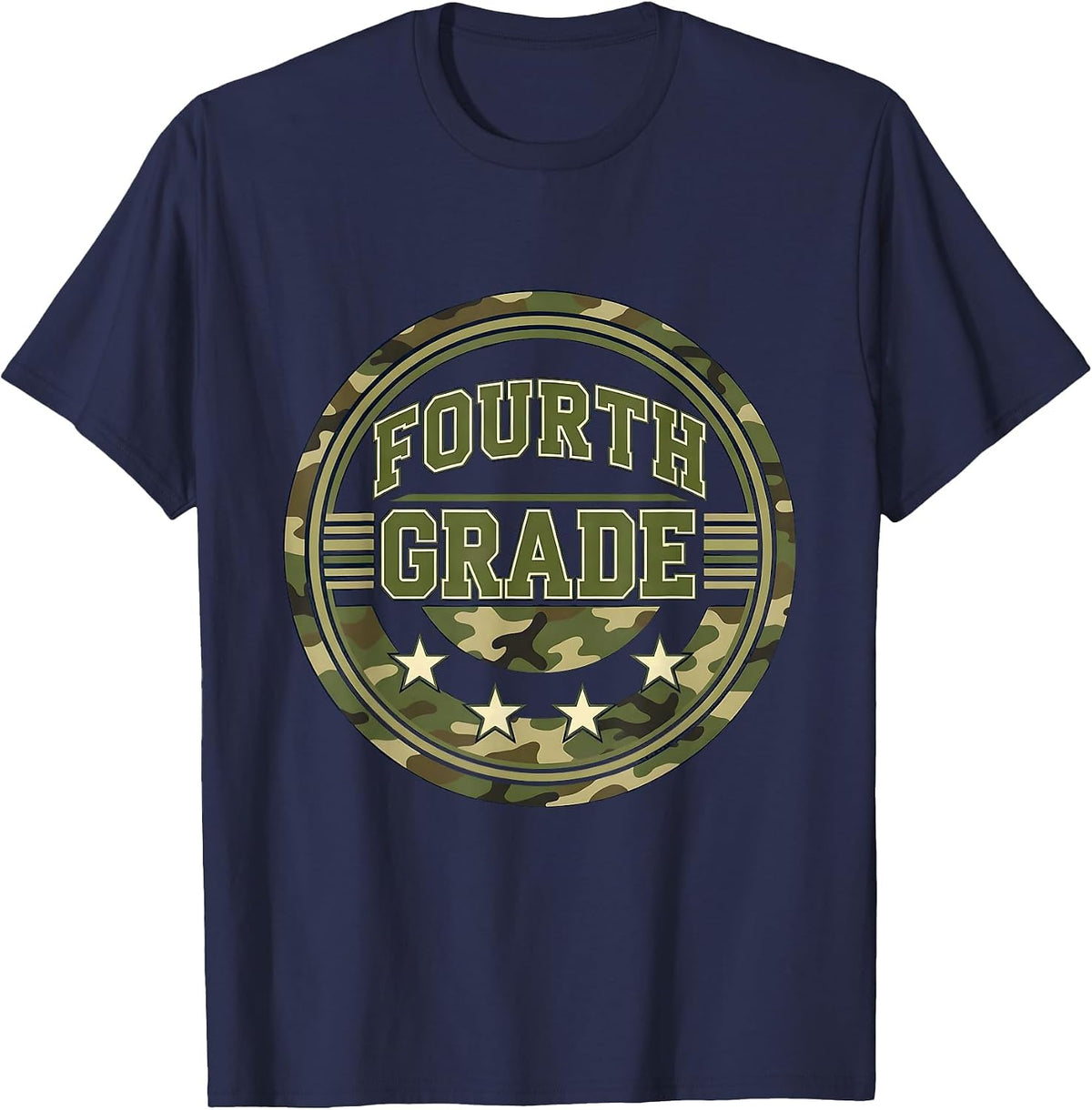 Men's Fourth Grade Camo Back To School Boys Grade Badge T-Shirt - Navy Blue