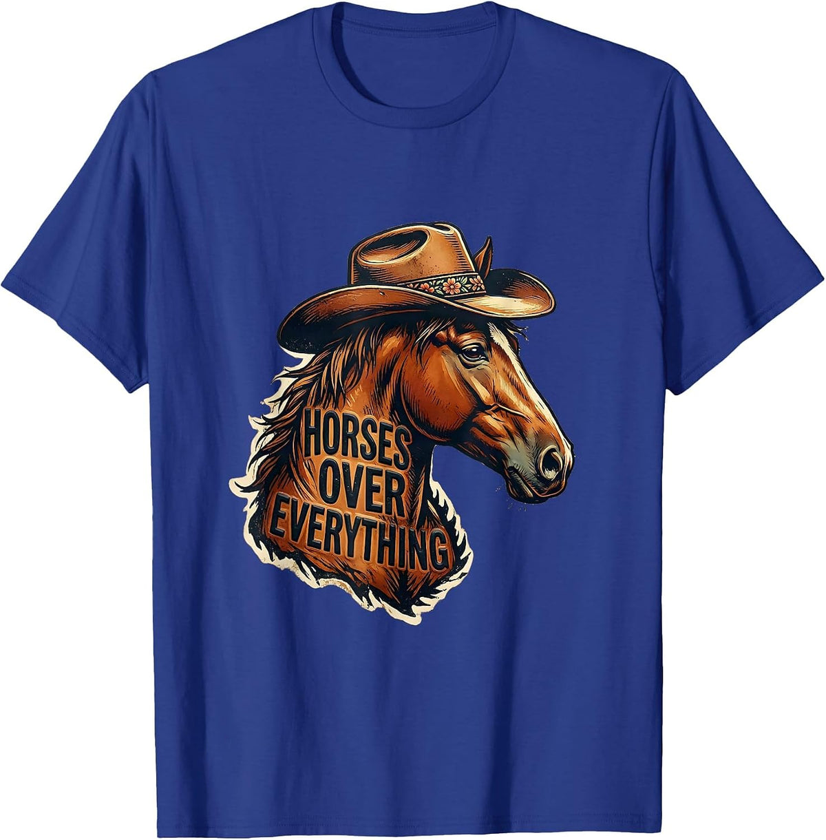 Men's Horses Over Everything Western Girls Design T-Shirt - Royal Blue