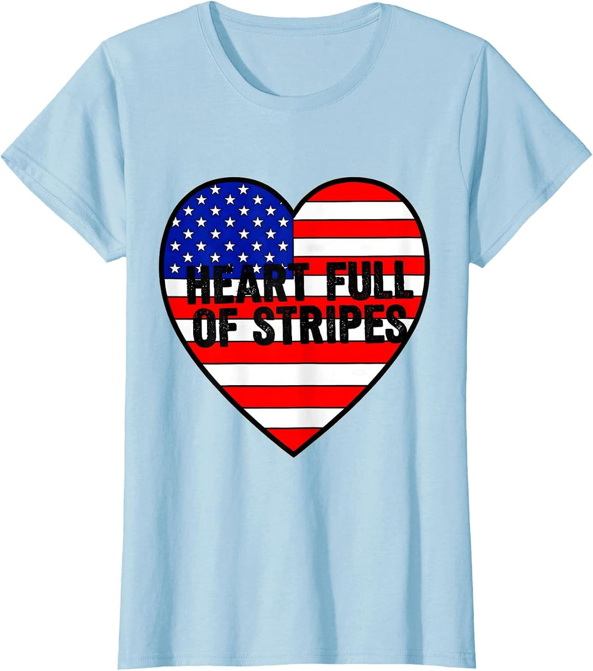 Heart Full of Stripes American Flag Design T-Shirt - Baby Blue