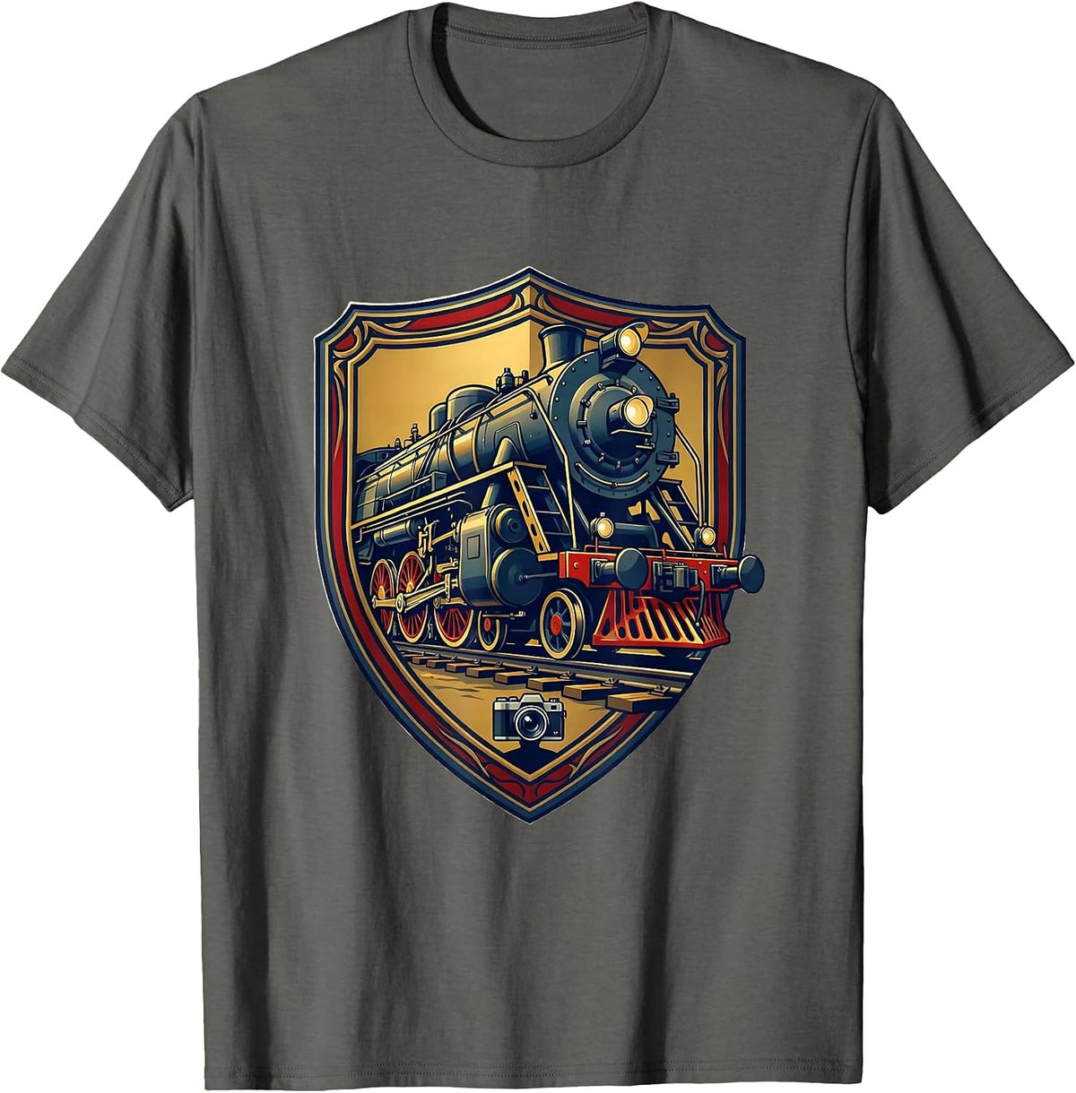 Men's Heraldic Big Boy 4014 Steam Locomotive Enthusiast Emblem T-Shirt - Asphalt Grey