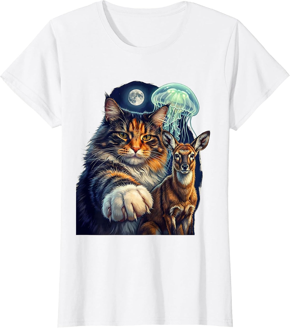 Norwegian Forest Cat Selfie Alien Jackalope Funny Cat Lover T-Shirt - White