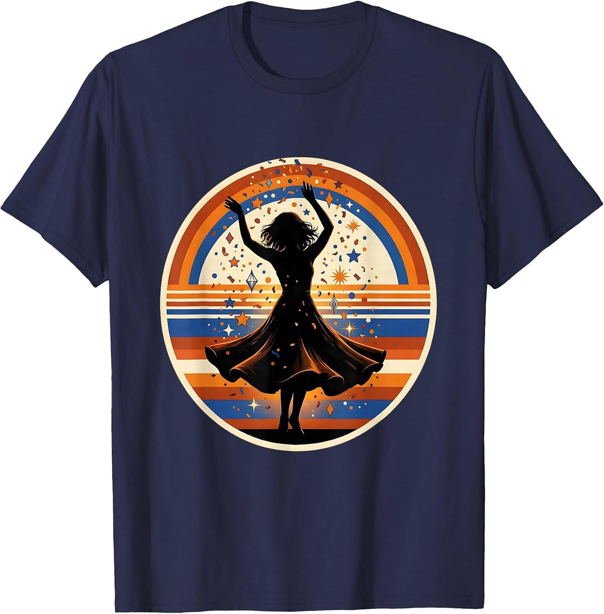 Red White and Blue Dancing Celebration Graphic T-Shirt - Navy Blue