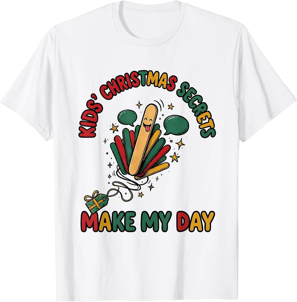 Men's Kids' Christmas Secrets Make My Day Funny Speech Therapist T-Shirt - White