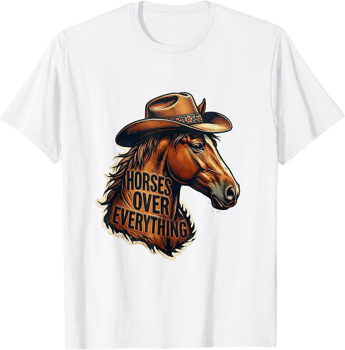Men's Horses Over Everything Western Girls Design T-Shirt - White
