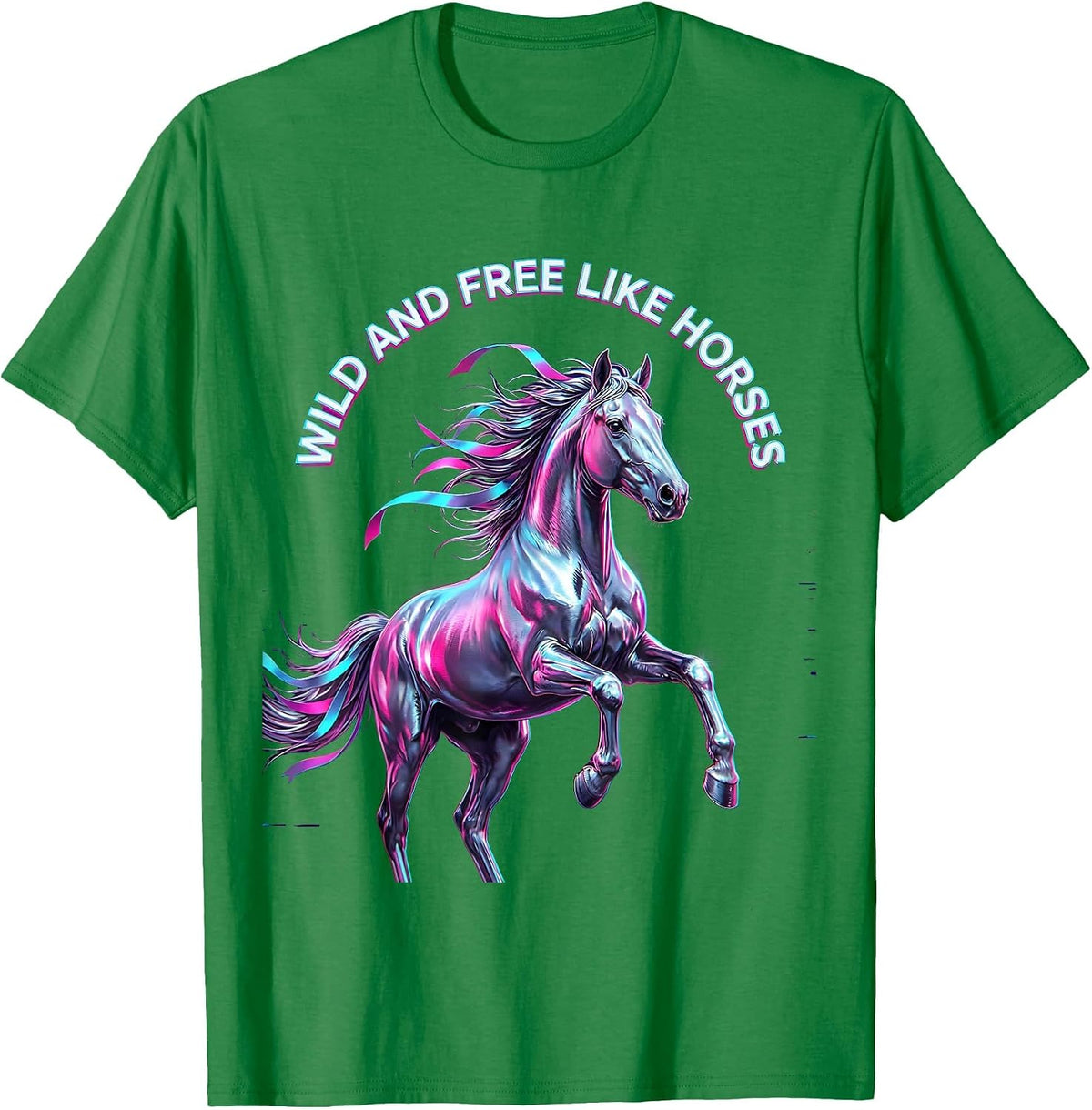 Men's Wild and Free Like Horses Equestrian Design T-Shirt - Kelly Green