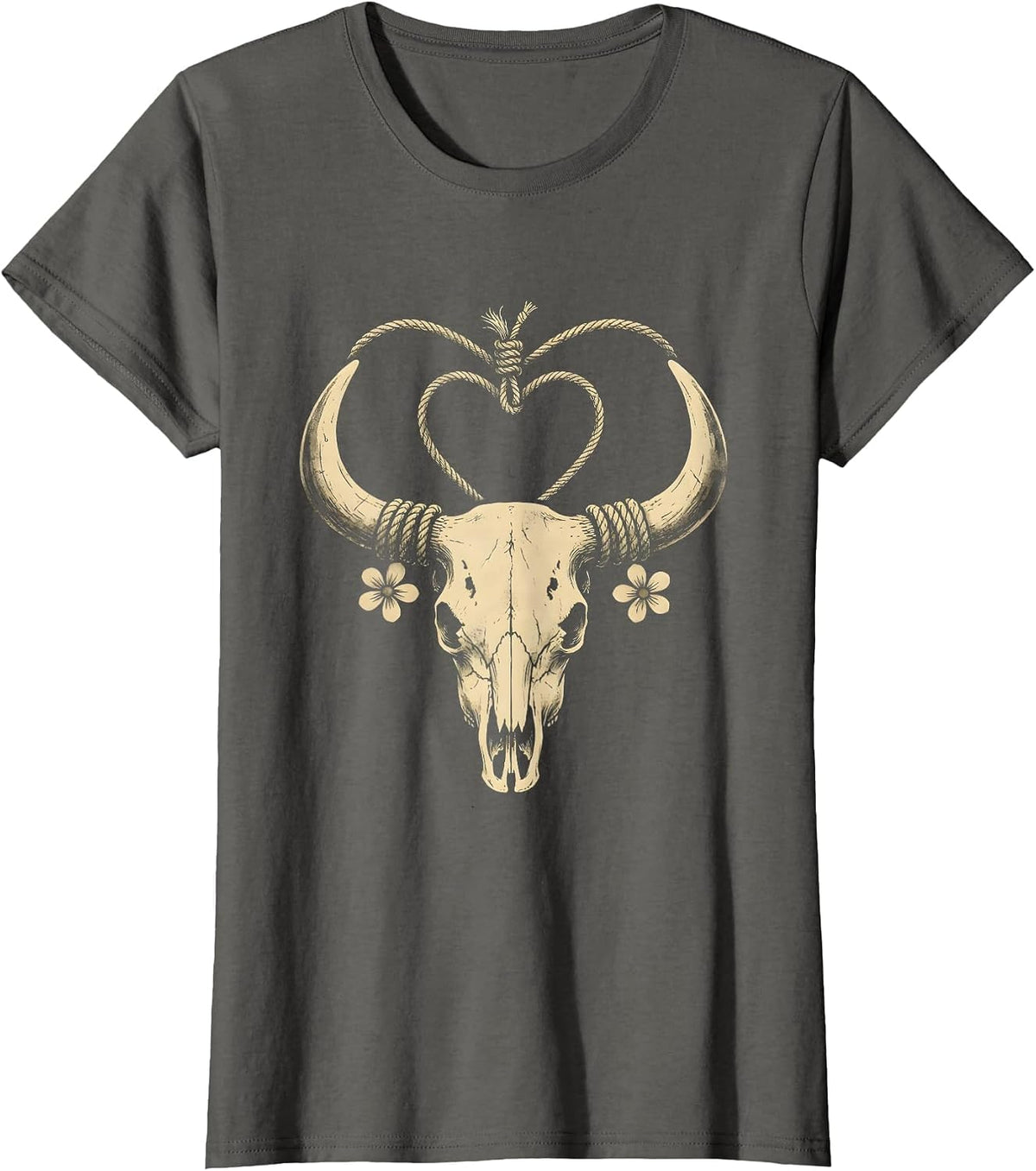 Women's Lasso Heart Western Cowboy Love Graphic Tee T-Shirt - Asphalt Grey