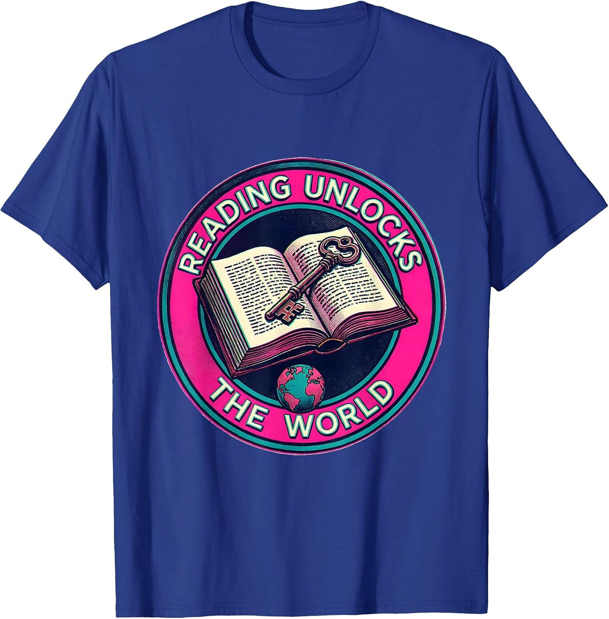 Reading Unlocks the World Teacher Design T-Shirt - Royal Blue