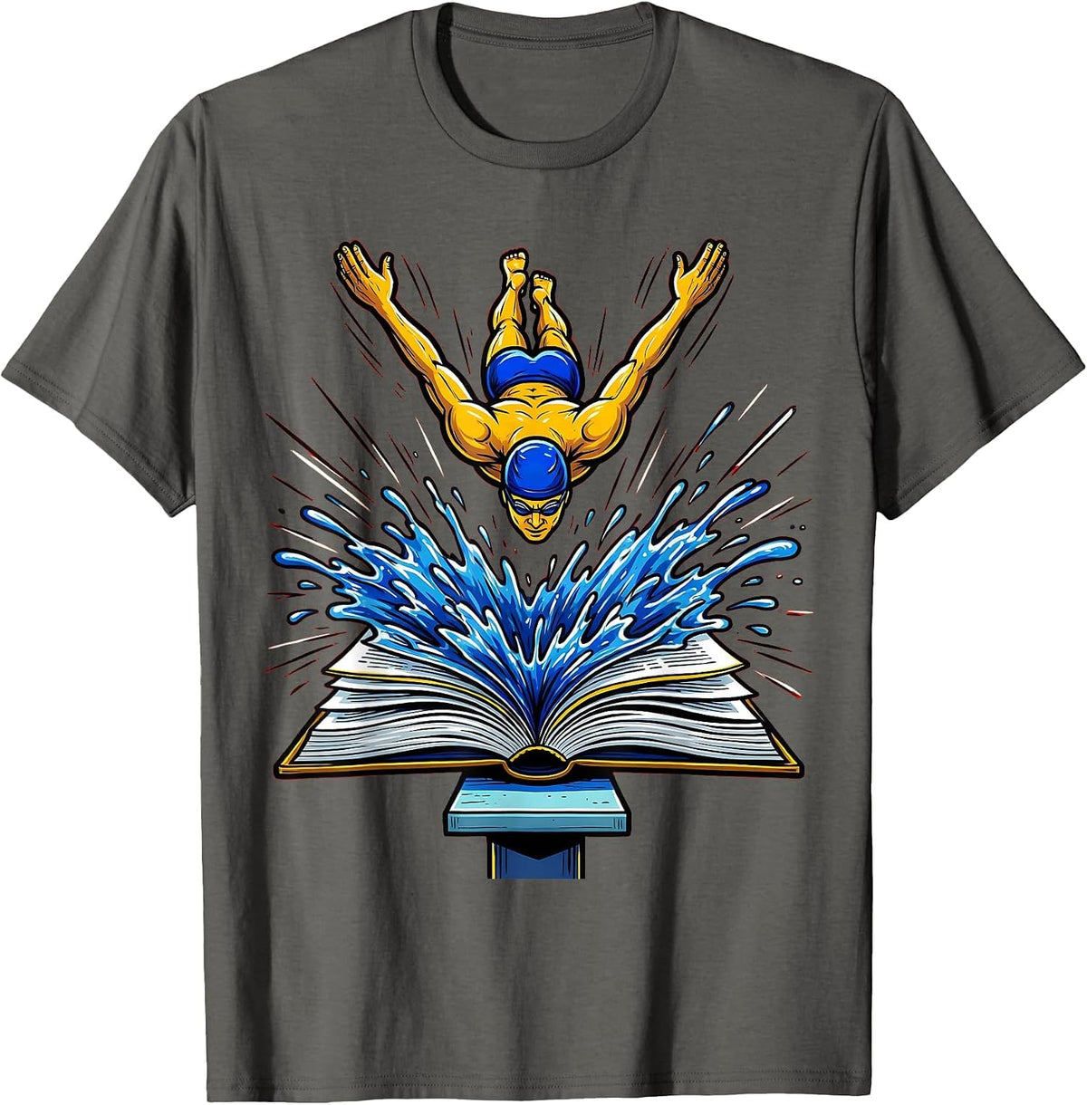 Men's Dive Into Reading Book Lover Graphic Tee T-Shirt - Asphalt Grey