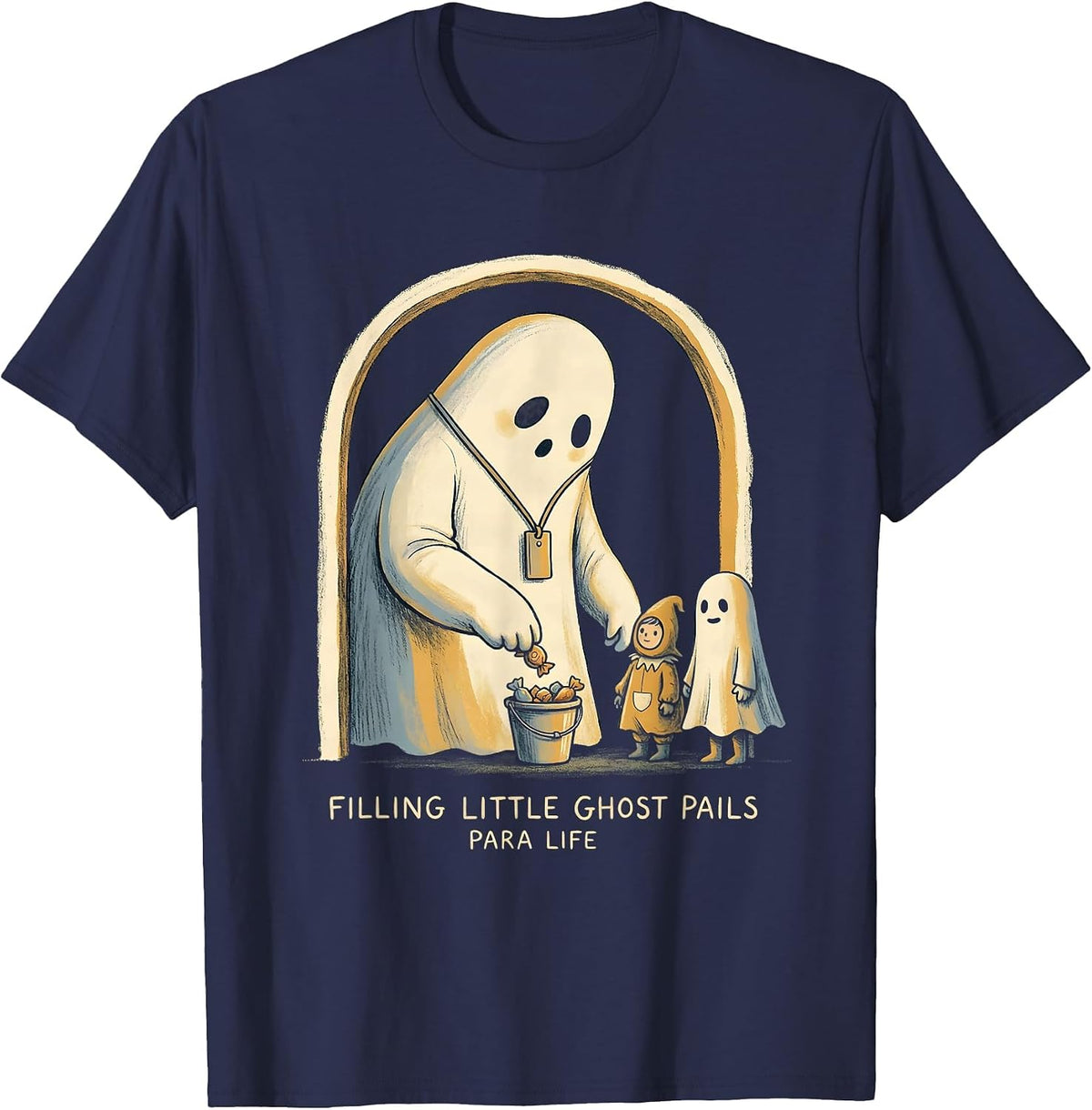 Filling Little Ghost Pails Para Life Sped Teacher Halloween T-Shirt - Navy Blue