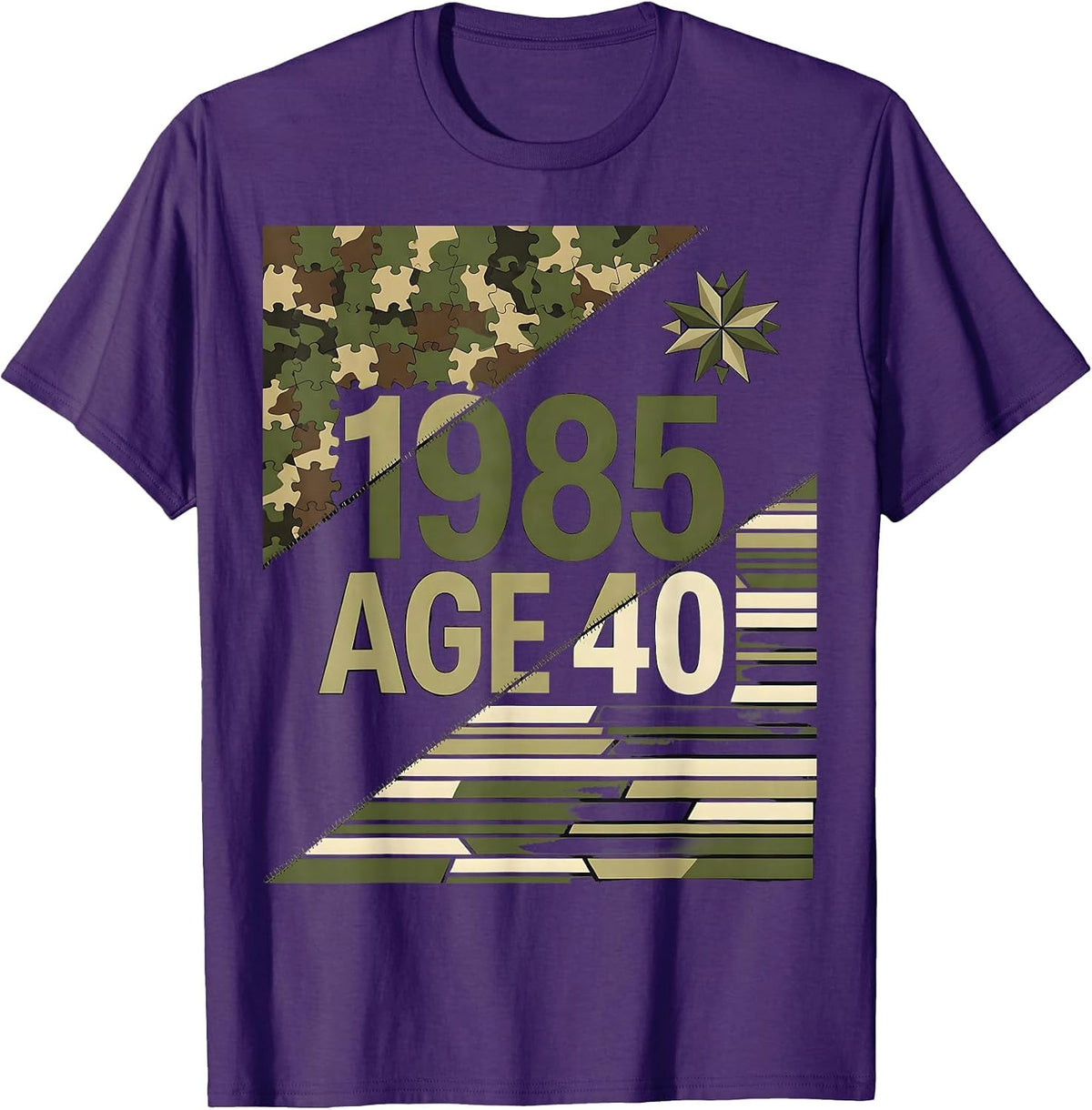 1985 AGE 40 Vintage Camo Flag 40th Birthday Milestone T-Shirt - Purple