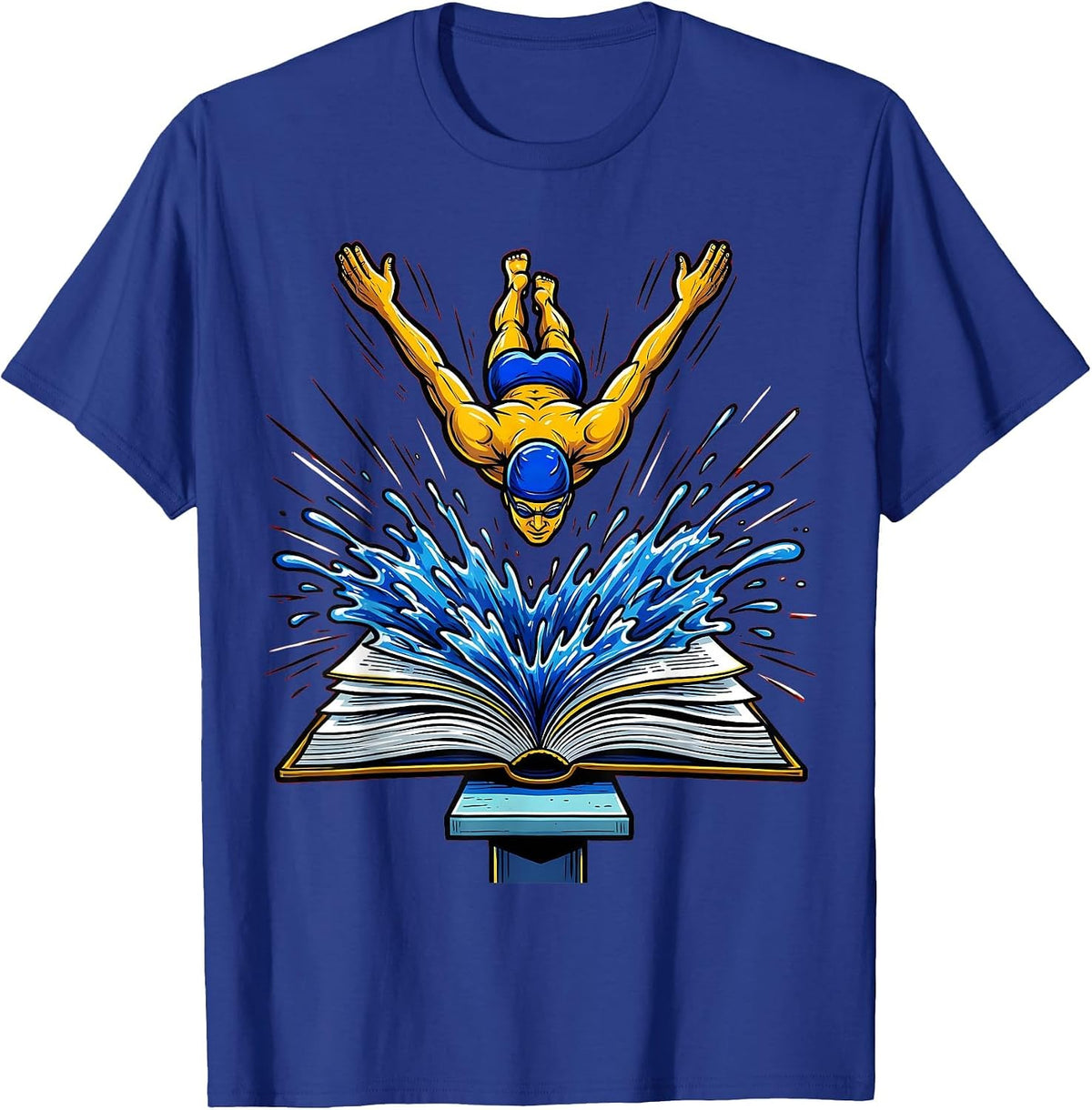 Men's Dive Into Reading Book Lover Graphic Tee T-Shirt - Royal Blue