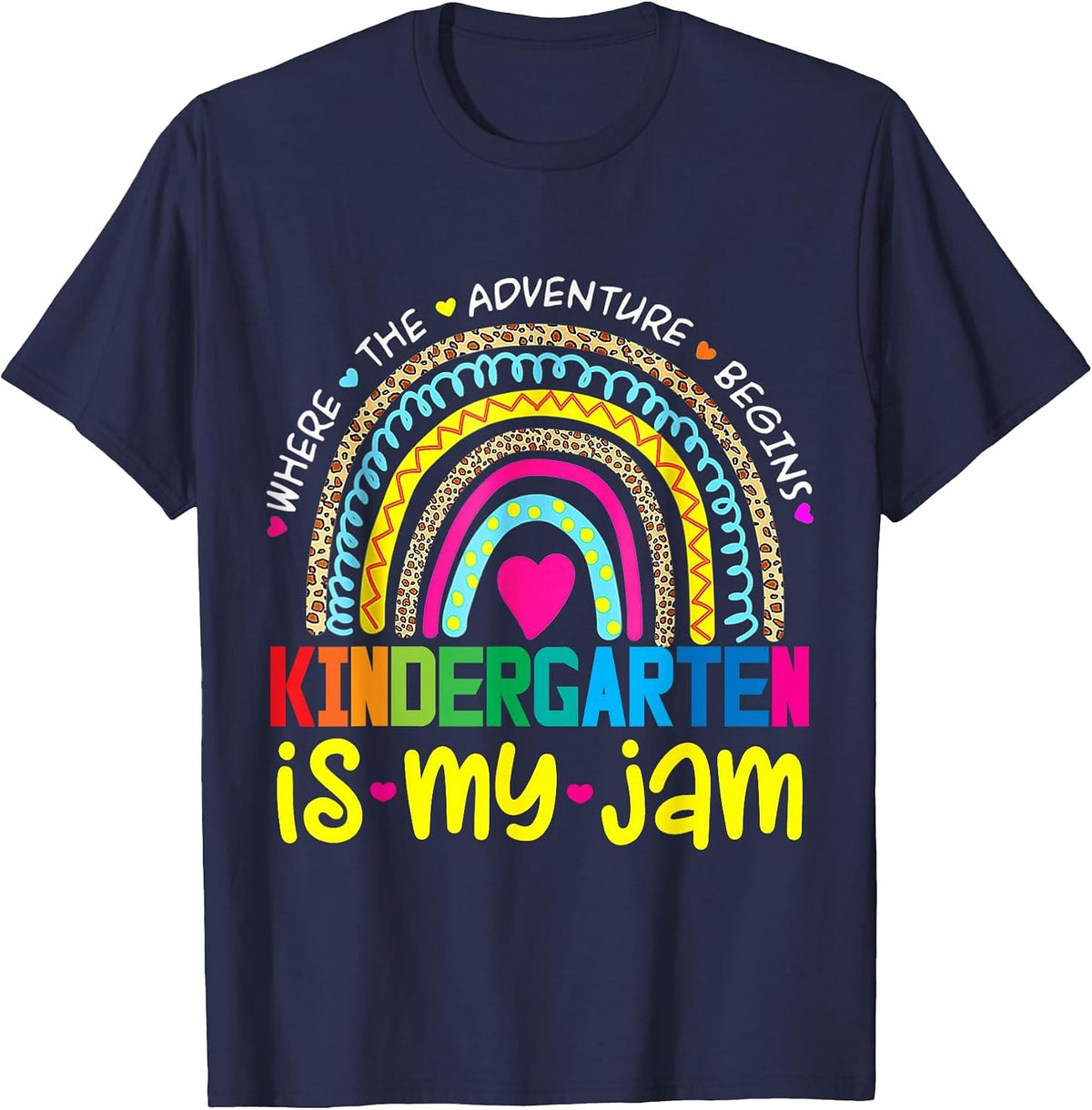 Kindergarten is My Jam First Day of Kindergarten Rainbow T-Shirt - Navy Blue