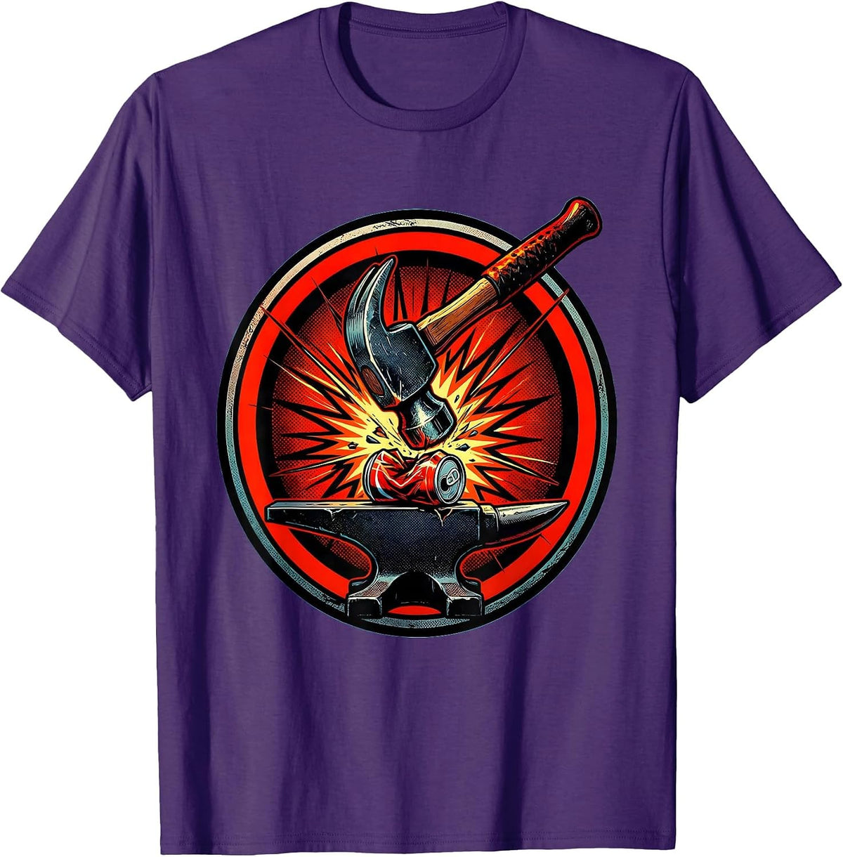 Men's Blacksmith Hammer Pounding Can on Anvil Graphic T-Shirt - Purple