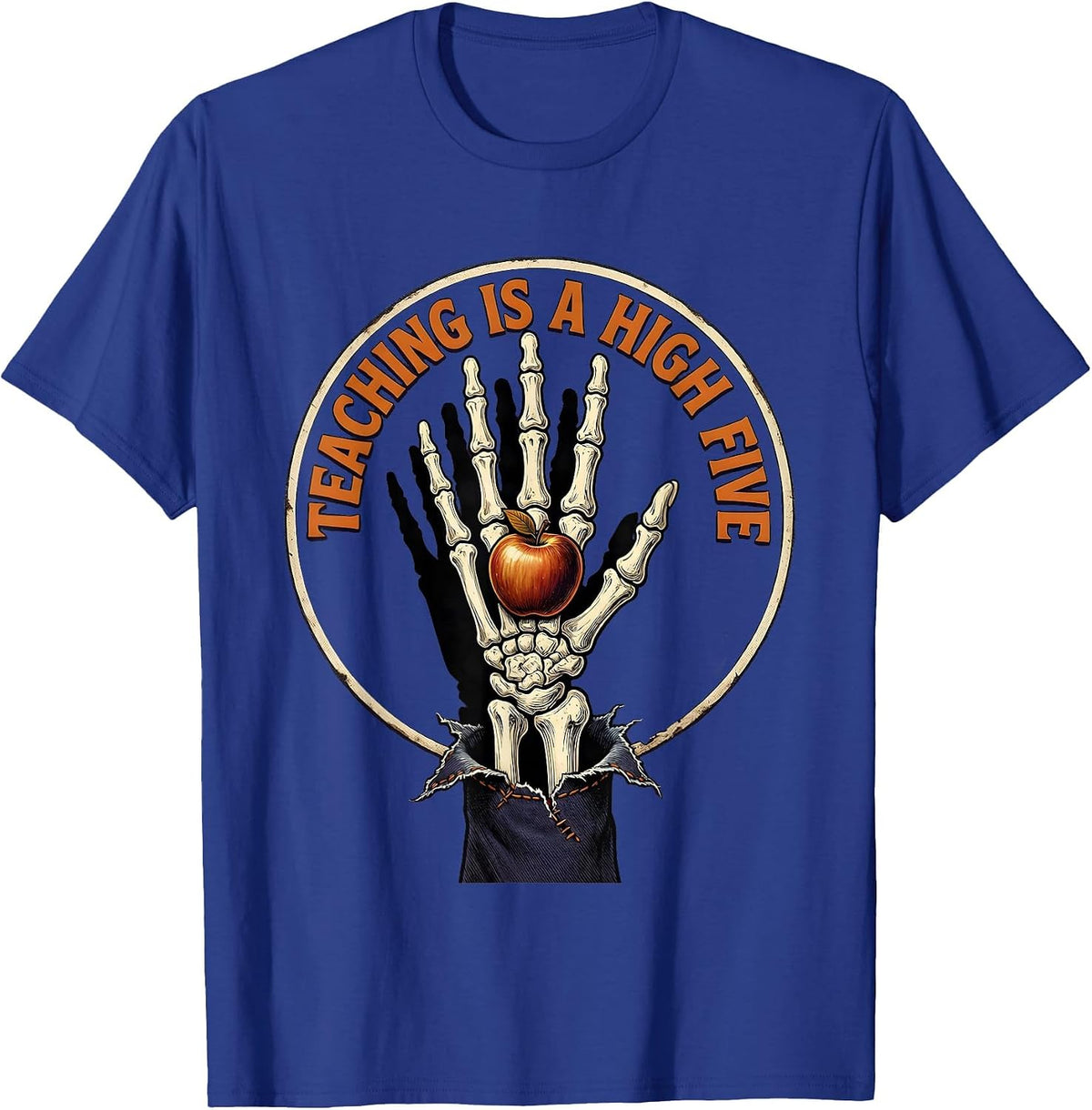 Halloween Teacher High Five Skeleton Hand Design T-Shirt - Royal Blue