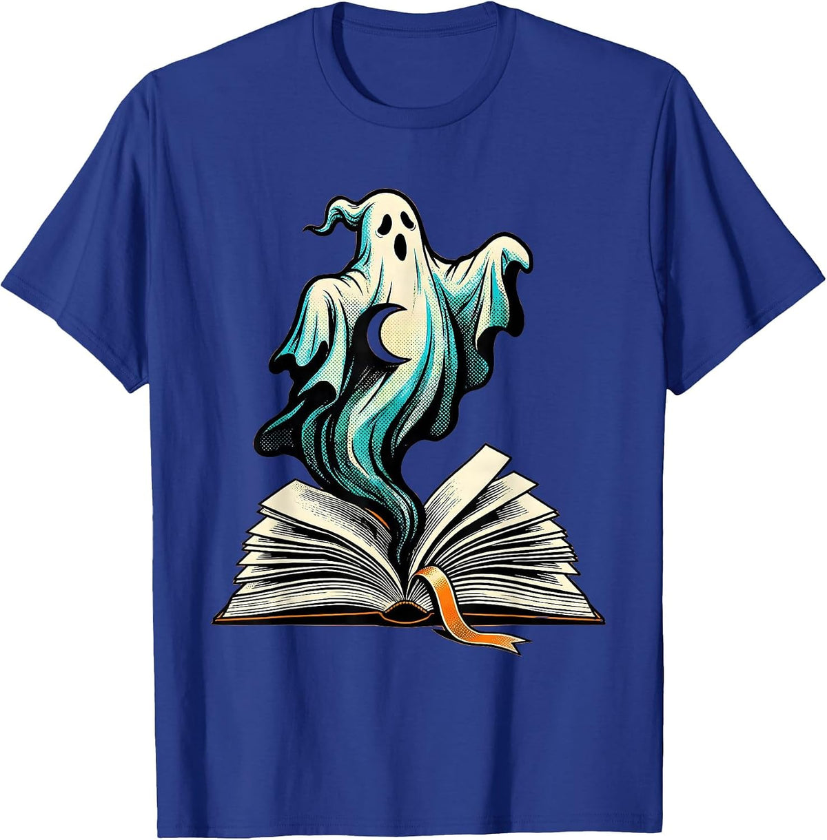 Ghost Book Pop Art Halloween Bookworm Teacher T-Shirt - Royal Blue