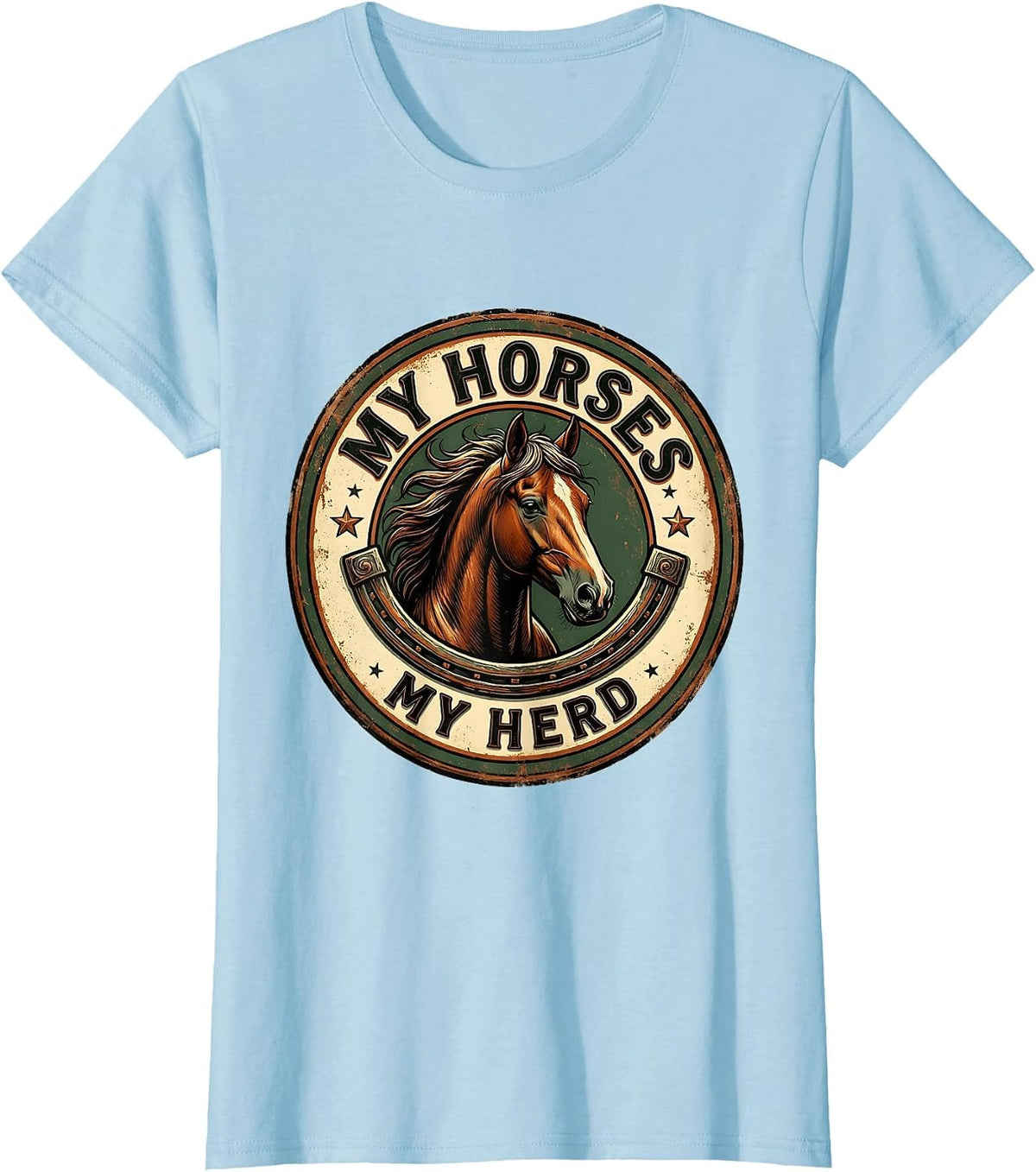 My Horses, My Herd Vintage Equestrian Design T-Shirt - Baby Blue