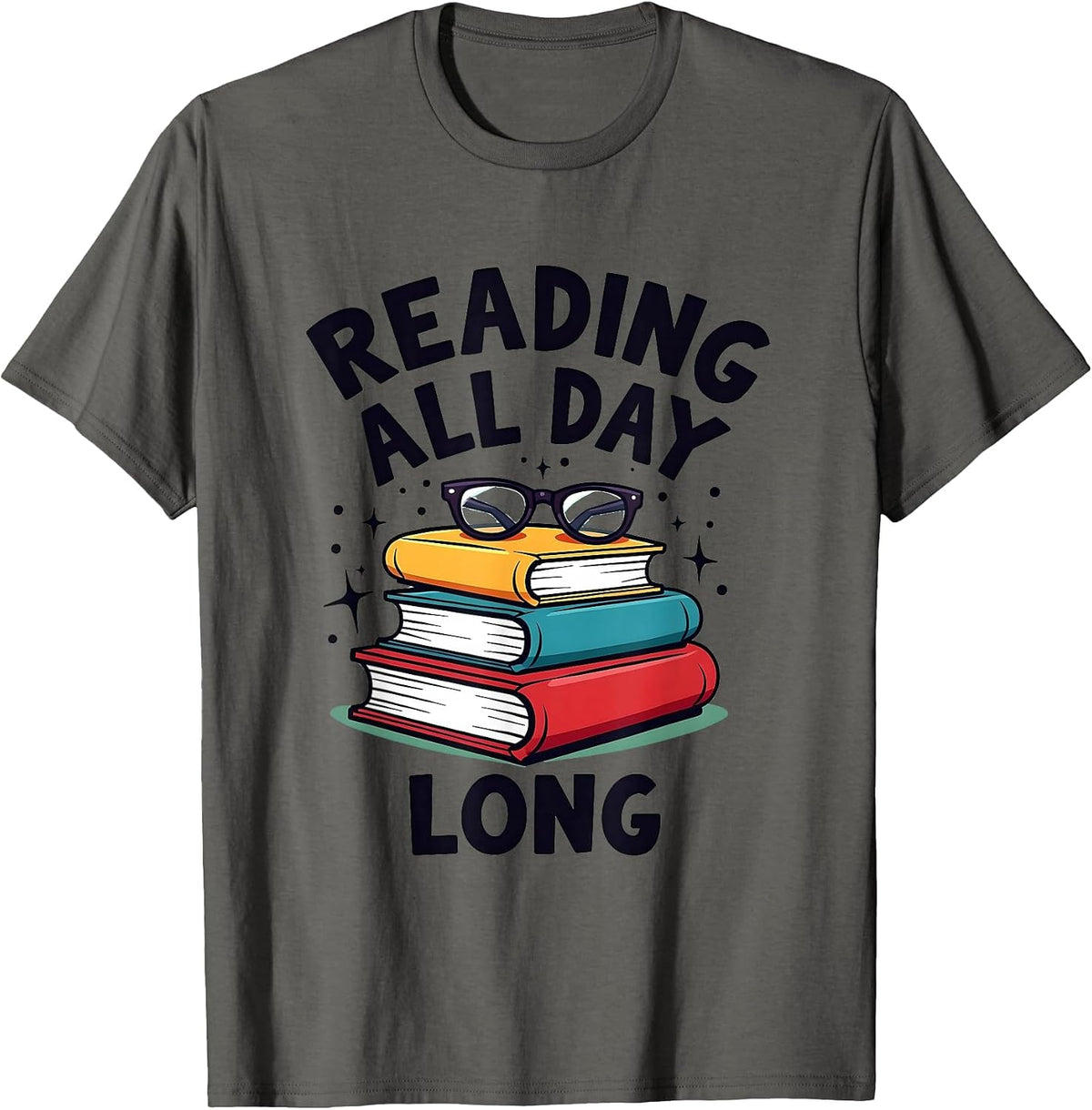 Reading All Day Long Teacher Design T-Shirt - Asphalt Grey