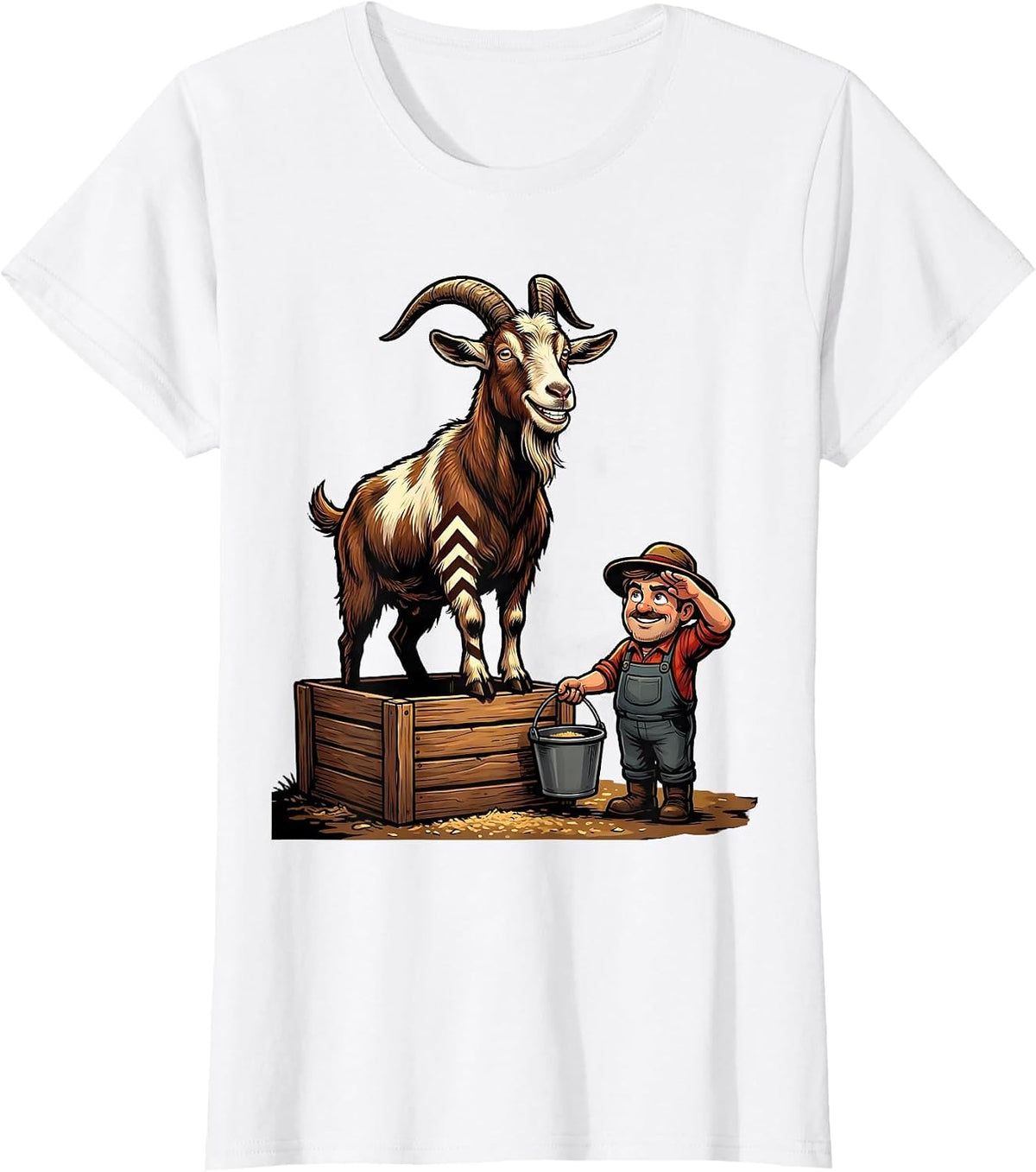 Goat Farmer Cartoon Goat Lover Gift T-Shirt - White