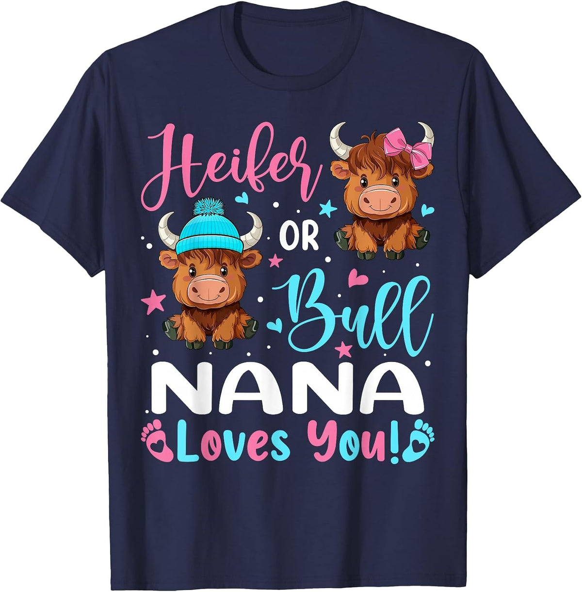 Bull or Heifer Nana Loves You Highland Cow Lover T-Shirt - Navy Blue