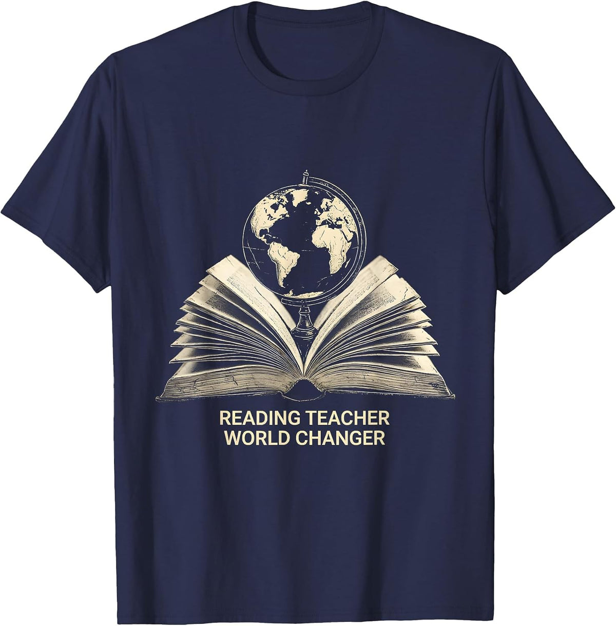 Reading Teacher World Changer Educator Design T-Shirt - Navy Blue