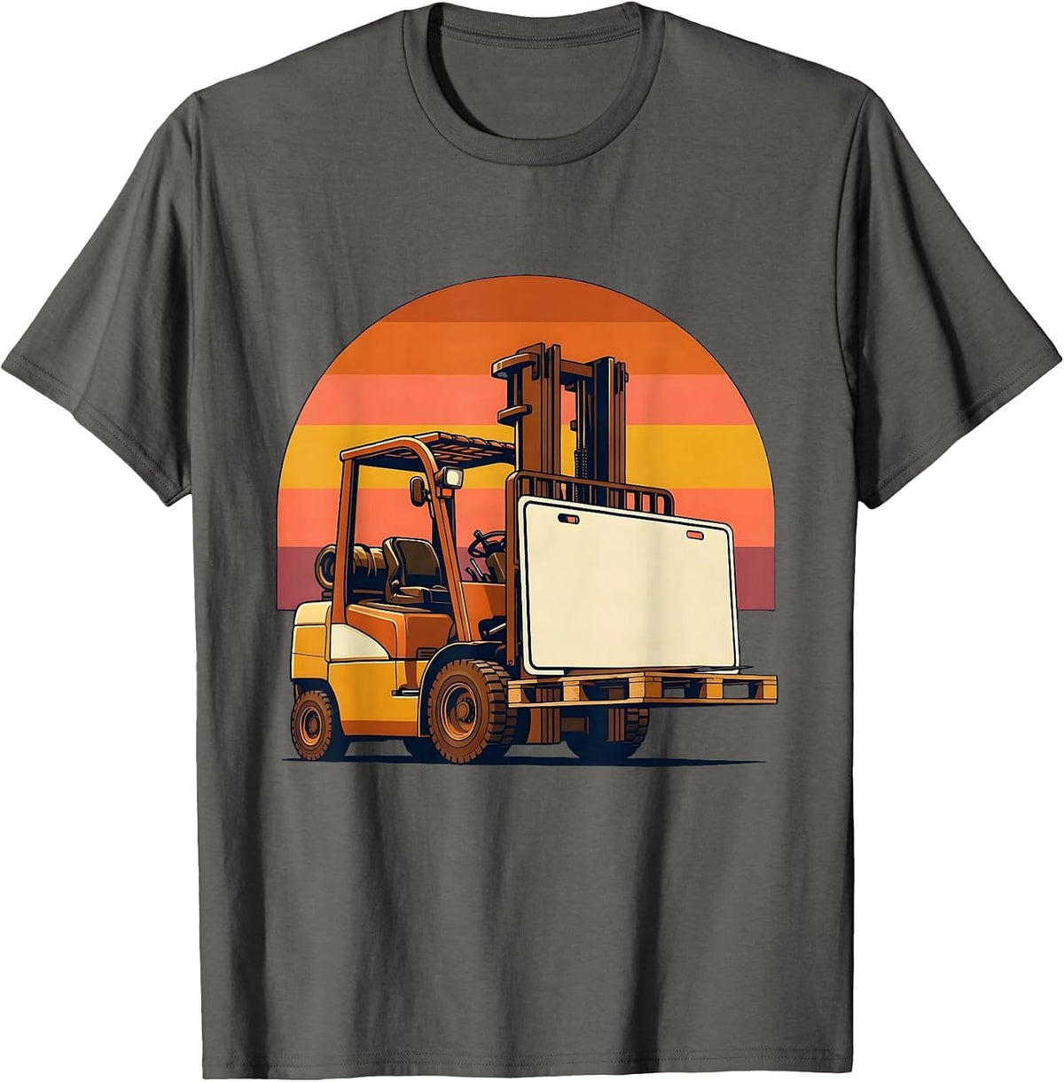 Men's Forklift Lifting License Retro 70s Warehouse Worker Humor T-Shirt - Asphalt Grey