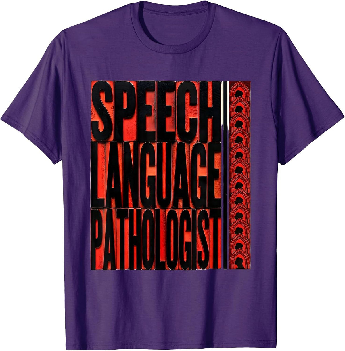 Men's Speech Language Pathologist Wood Type Letterpress SLP T-Shirt - Purple