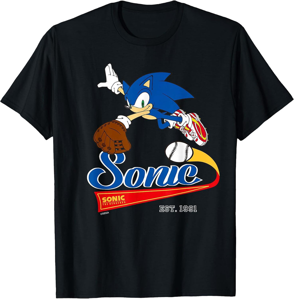 Sonic the Hedgehog - Sonic Baseball Est. 1991 T-Shirt - Black