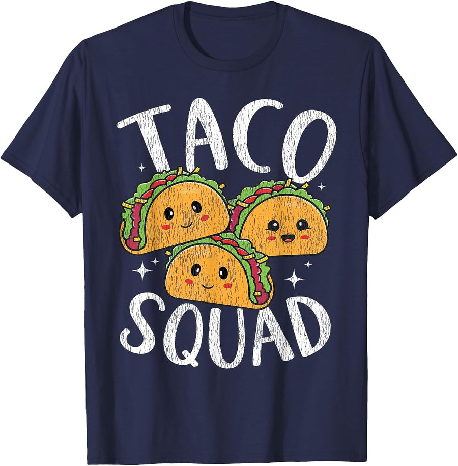 Kawaii Taco Squad for Tacos Lover Men Women Kids Vintage T-Shirt - Navy Blue
