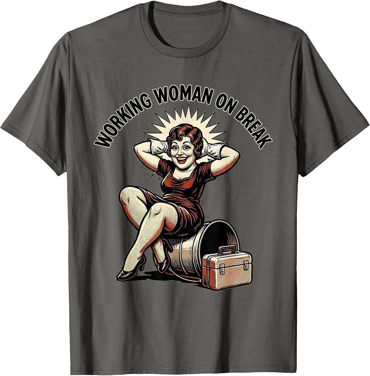 Working Woman On Break Labor Day Design T-Shirt - Asphalt Grey