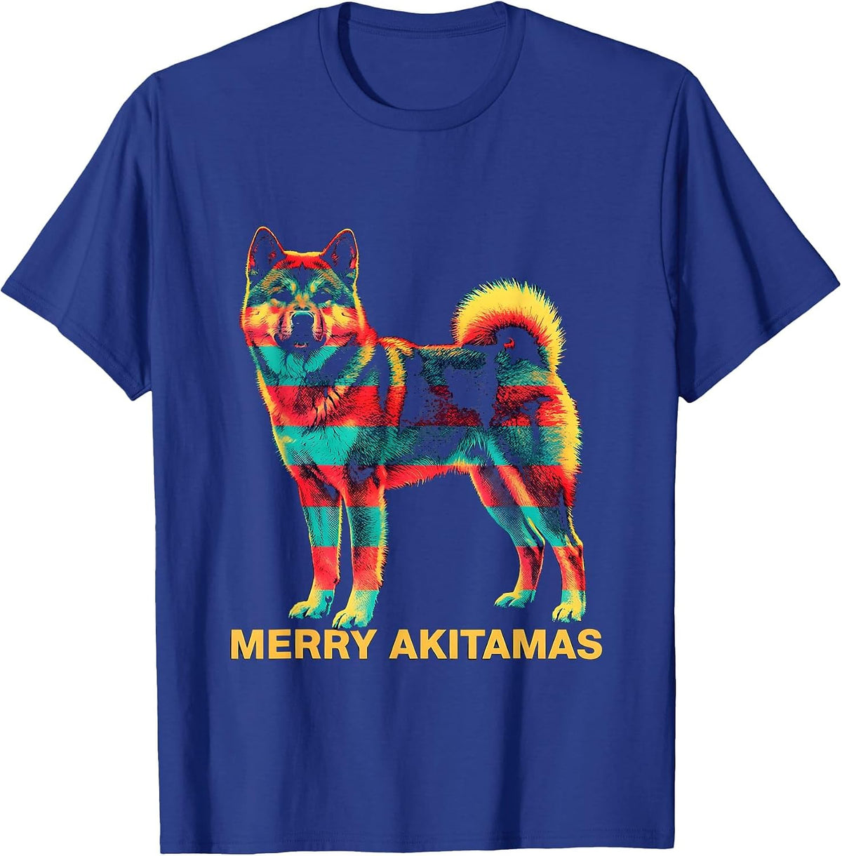 Men's Merry Akitamas Risograph Christmas Dog Breed Lover Novelty T-Shirt - Royal Blue