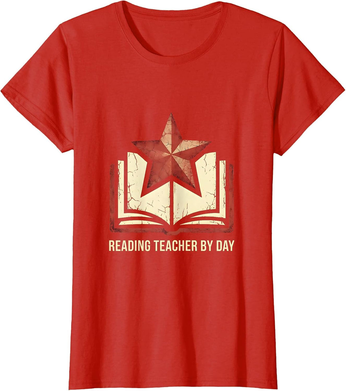 Reading Teacher by Day Bookworm Educator Design T-Shirt - Red