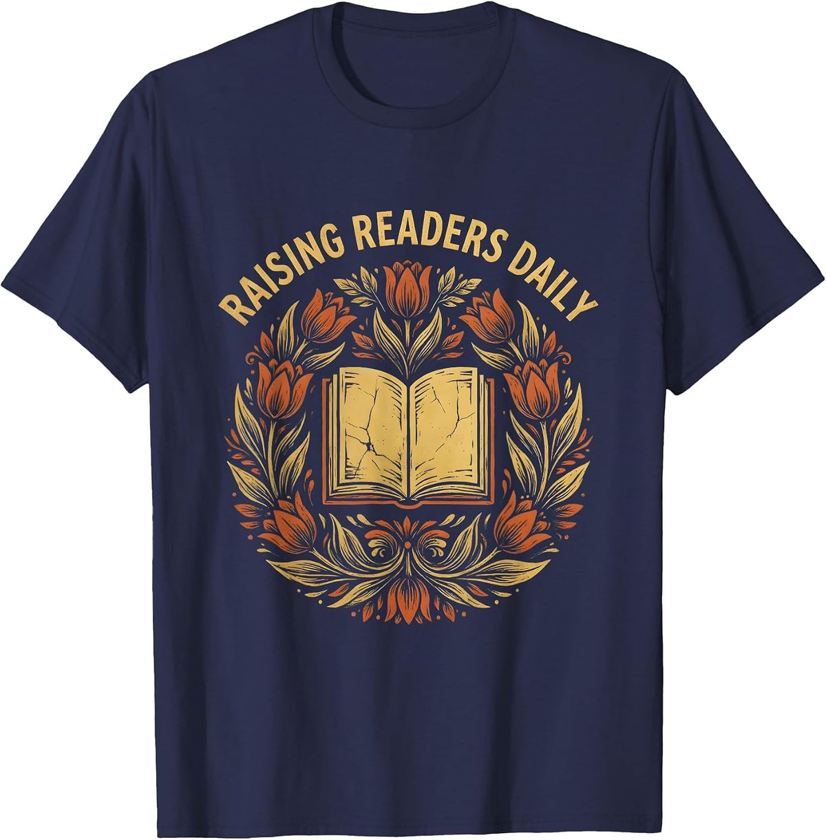 Raising Readers Daily Reading Teacher Design T-Shirt - Navy Blue