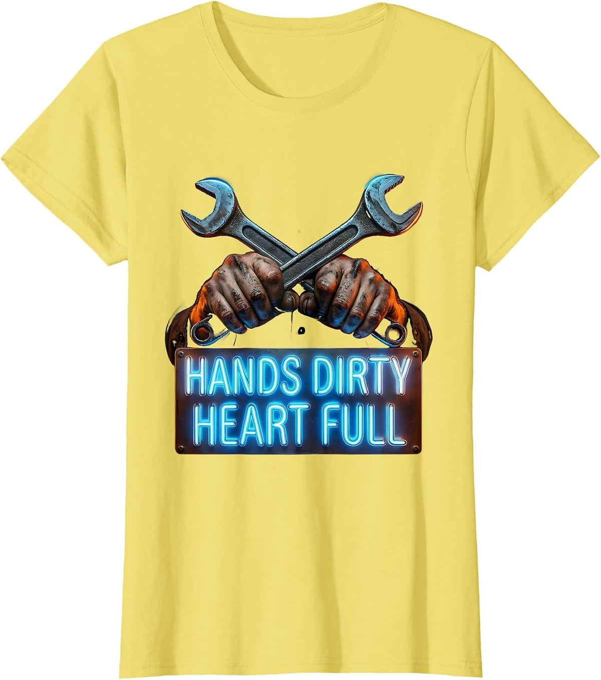 Hands Dirty Heart Full Hardworking Pride Design T-Shirt - Lemon Yellow