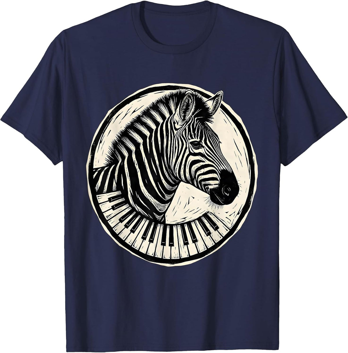 Zebra Stripes Piano Keys Music Art Design T-Shirt - Navy Blue