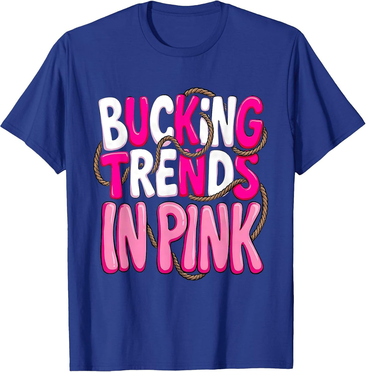 Pink Cowgirl Bucking Trends Western Design T-Shirt - Royal Blue