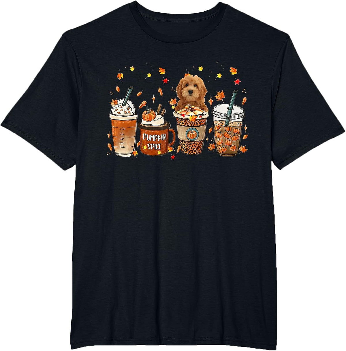 Goldendoodle Fall Coffee Pumpkin Spice Latte Iced Autumn T-Shirt - Black
