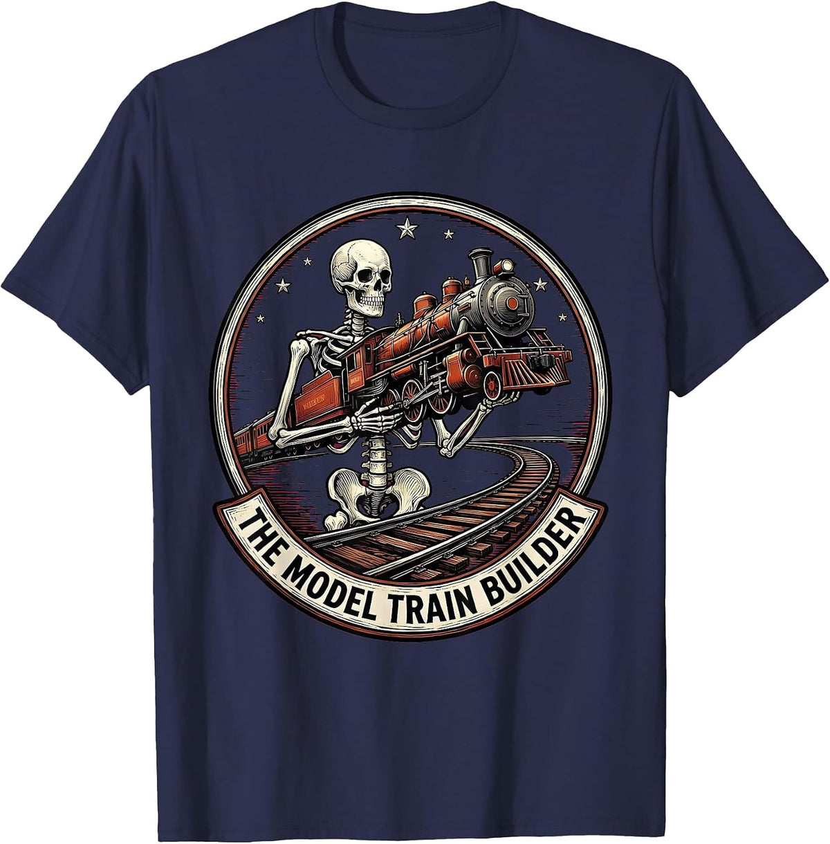 The Model Train Builder Vintage Gothic Skeleton Tarot Card T-Shirt - Navy Blue
