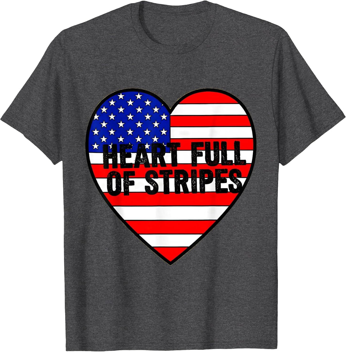 Heart Full of Stripes American Flag Design T-Shirt - Dark Heather Grey