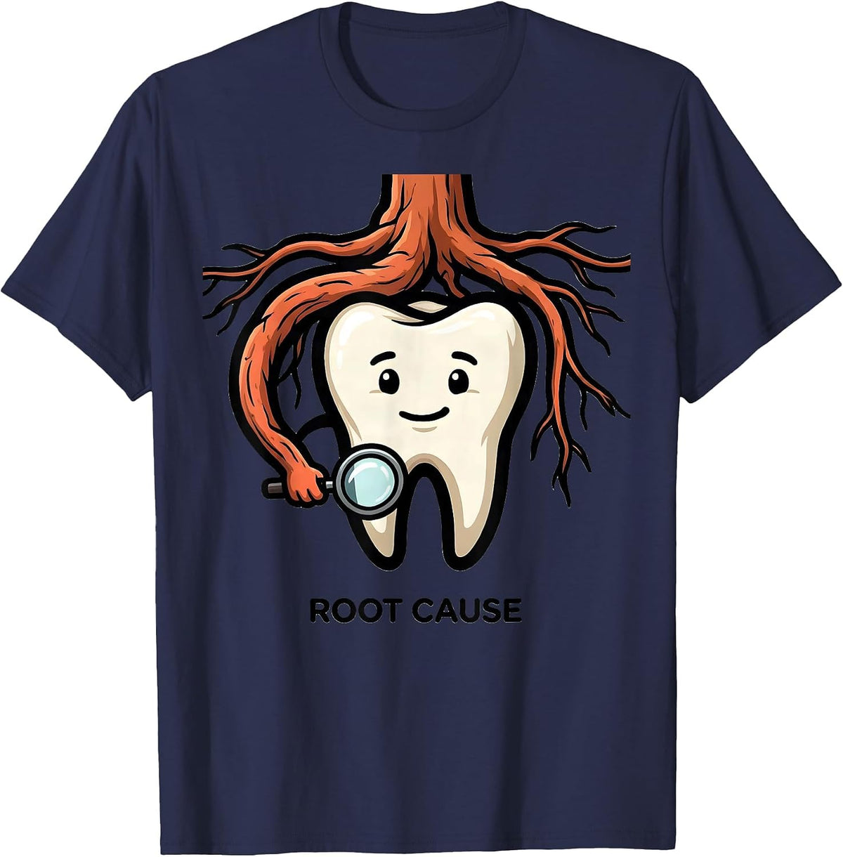 Root Cause Cartoon Funny Dental Hygienist Humor T-Shirt - Navy Blue