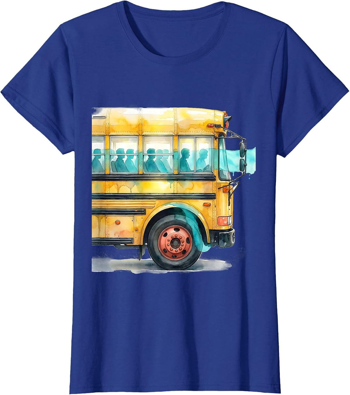 Women's School Bus Watercolor Field Trip Teacher Humor T-Shirt - Royal Blue