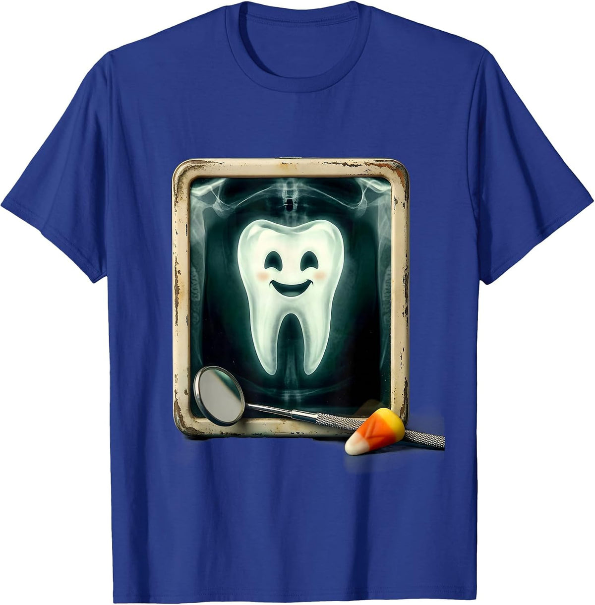 Men's Vintage Ghost Tooth Halloween Dental Staff Costume T-Shirt - Royal Blue