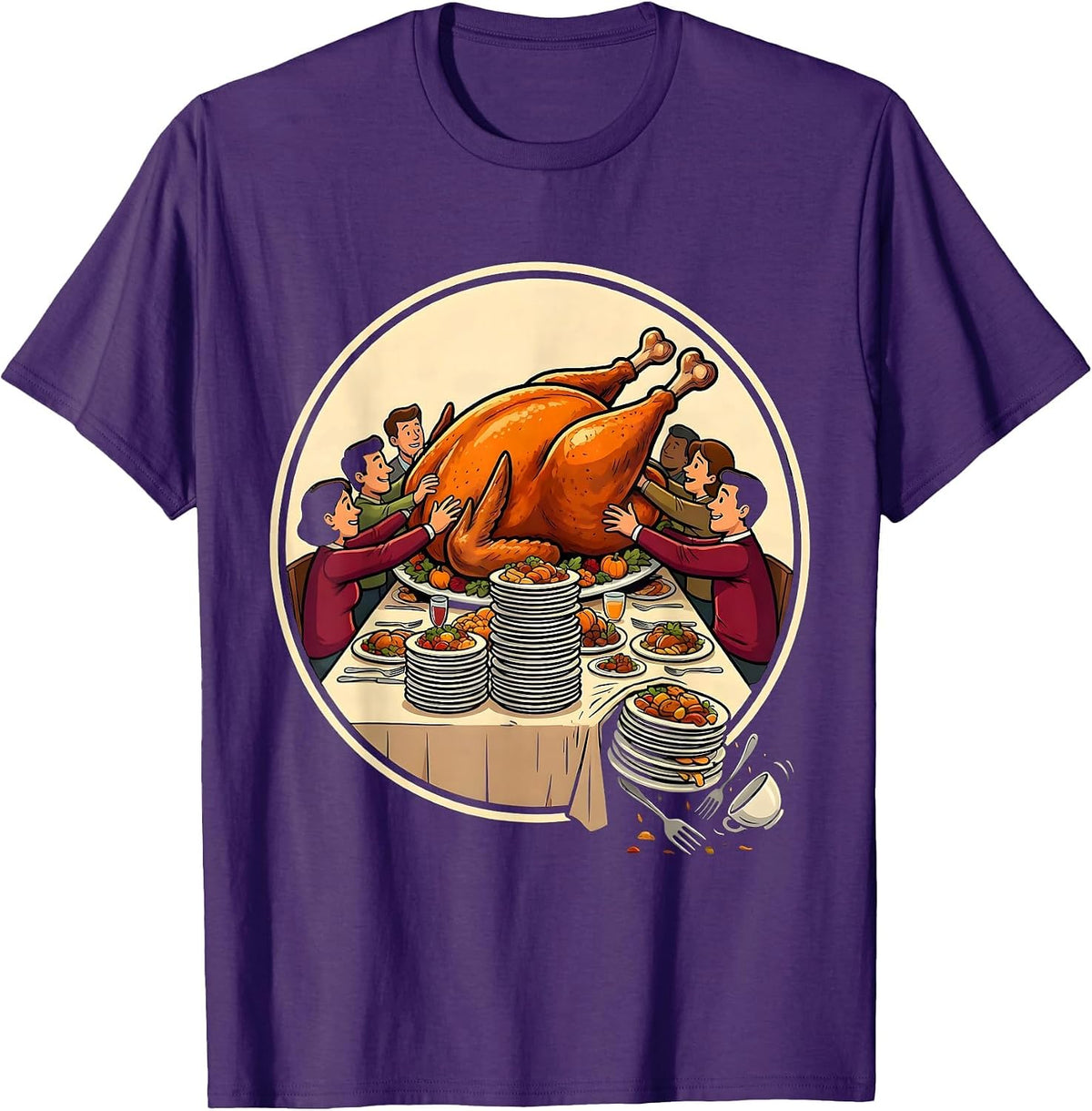 Thanksgiving Turkey Cartoon Family Matching Group Humor T-Shirt - Purple
