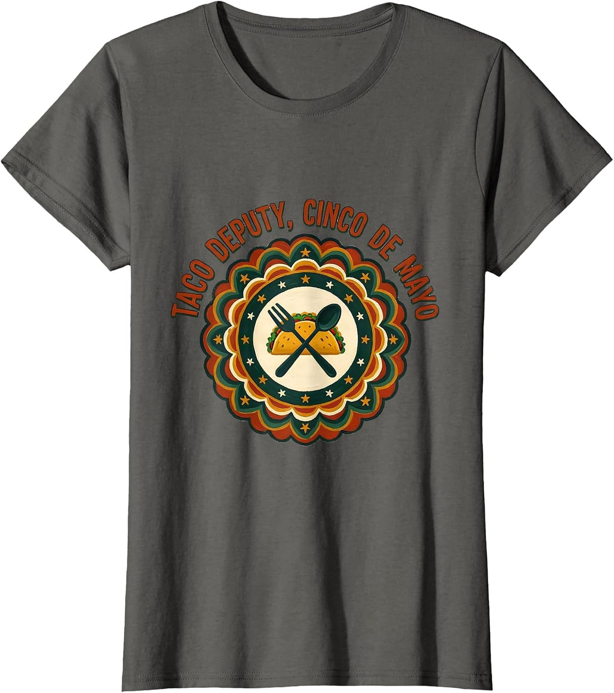 Women's Taco Deputy Cinco de Mayo Folk Art Mexican Party Humor T-Shirt - Asphalt Grey