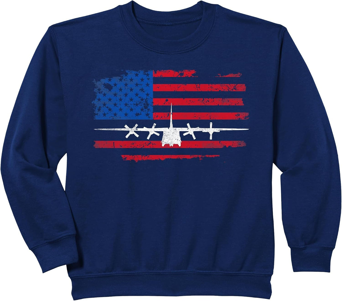 Vintage American Flag C-130 Military Plane Pilot Sweatshirt - Navy Blue