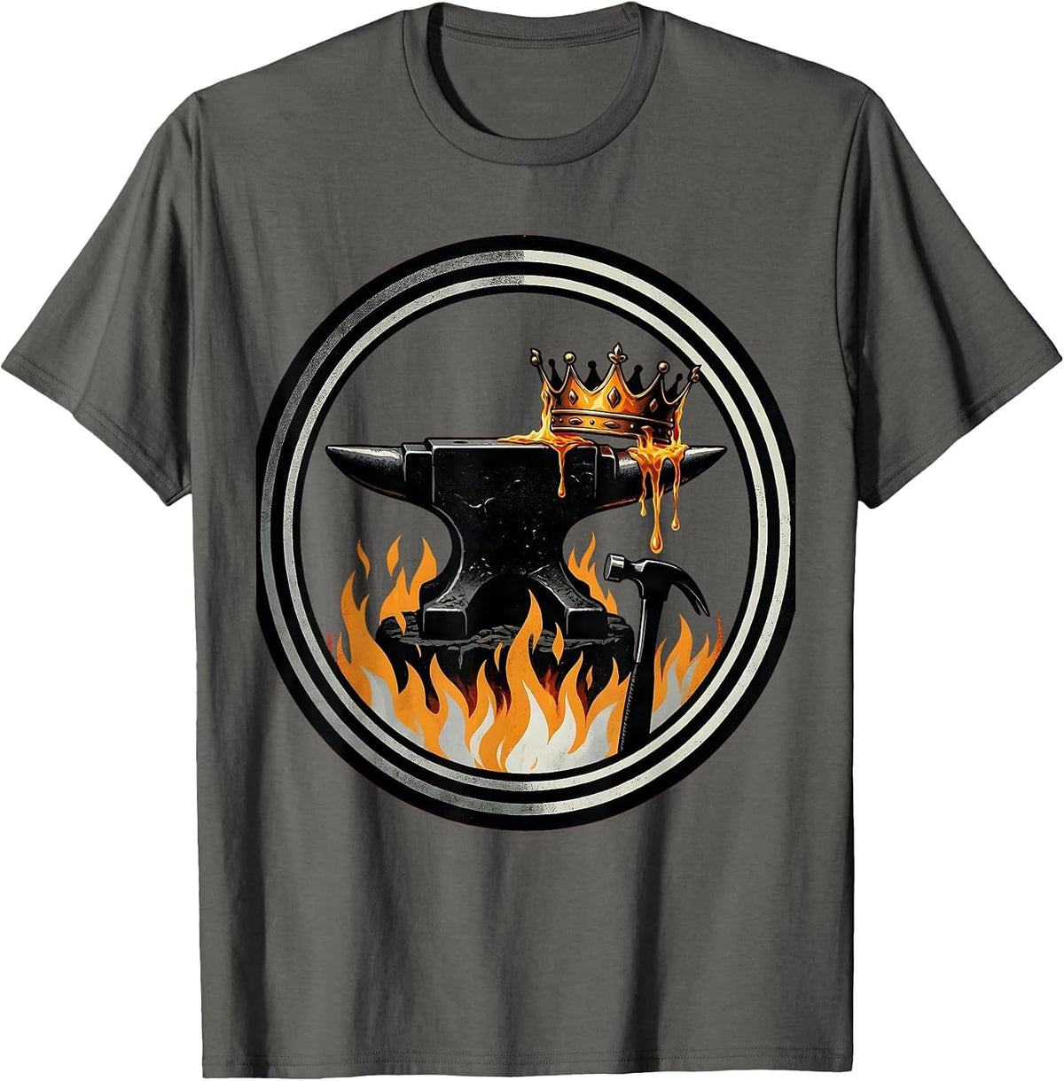 Blacksmith Melting Crown Into Hammer Graphic T-Shirt - Asphalt Grey
