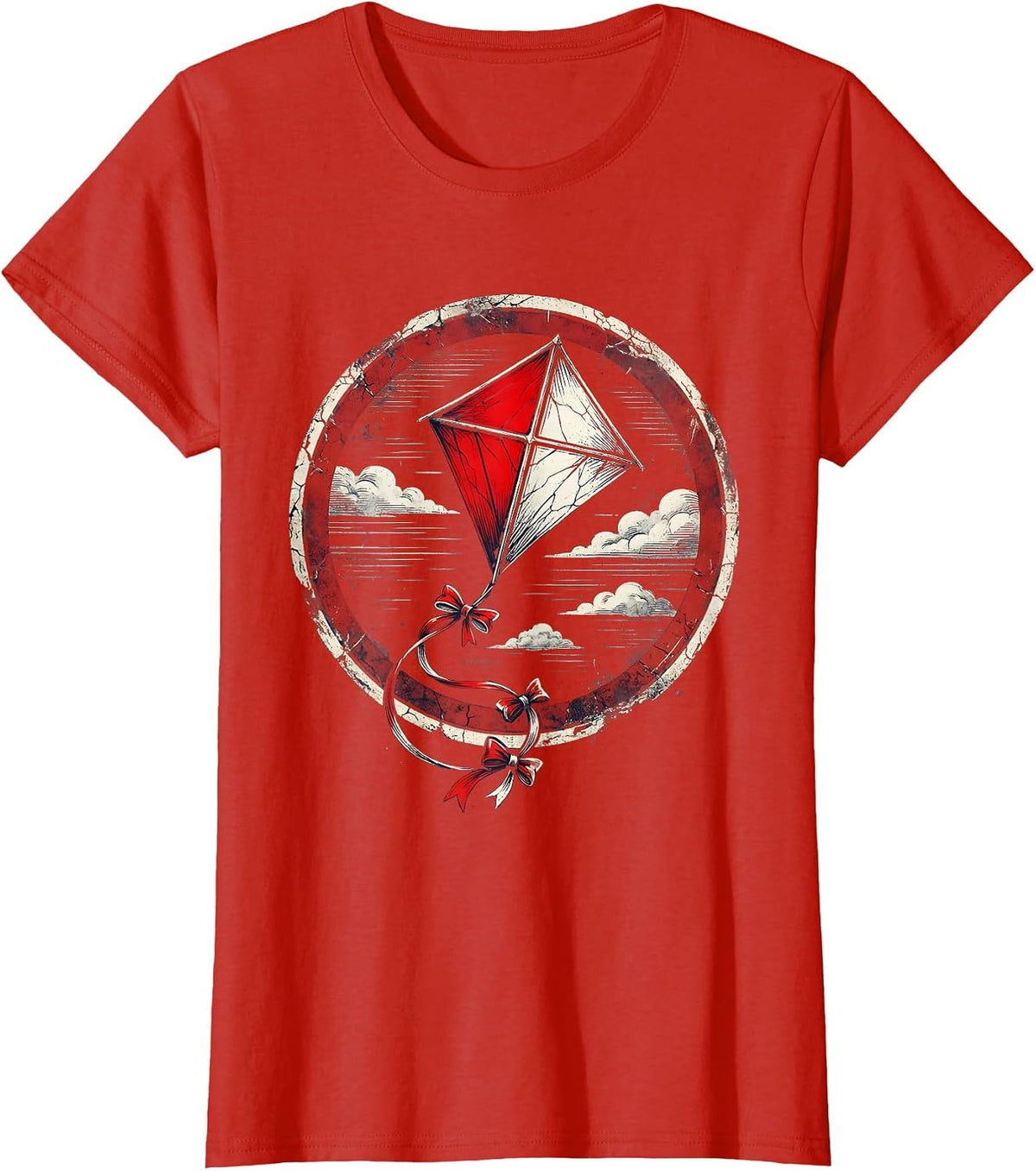 Women's Red White and Blue Kite in Summer Sky T-Shirt - Red