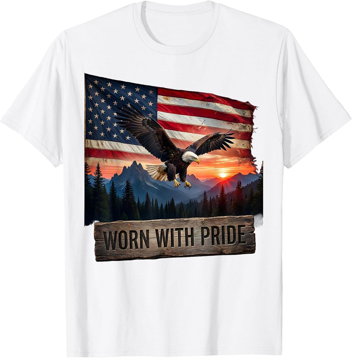 Men's Worn with Pride Labor Day American Flag Design T-Shirt - White