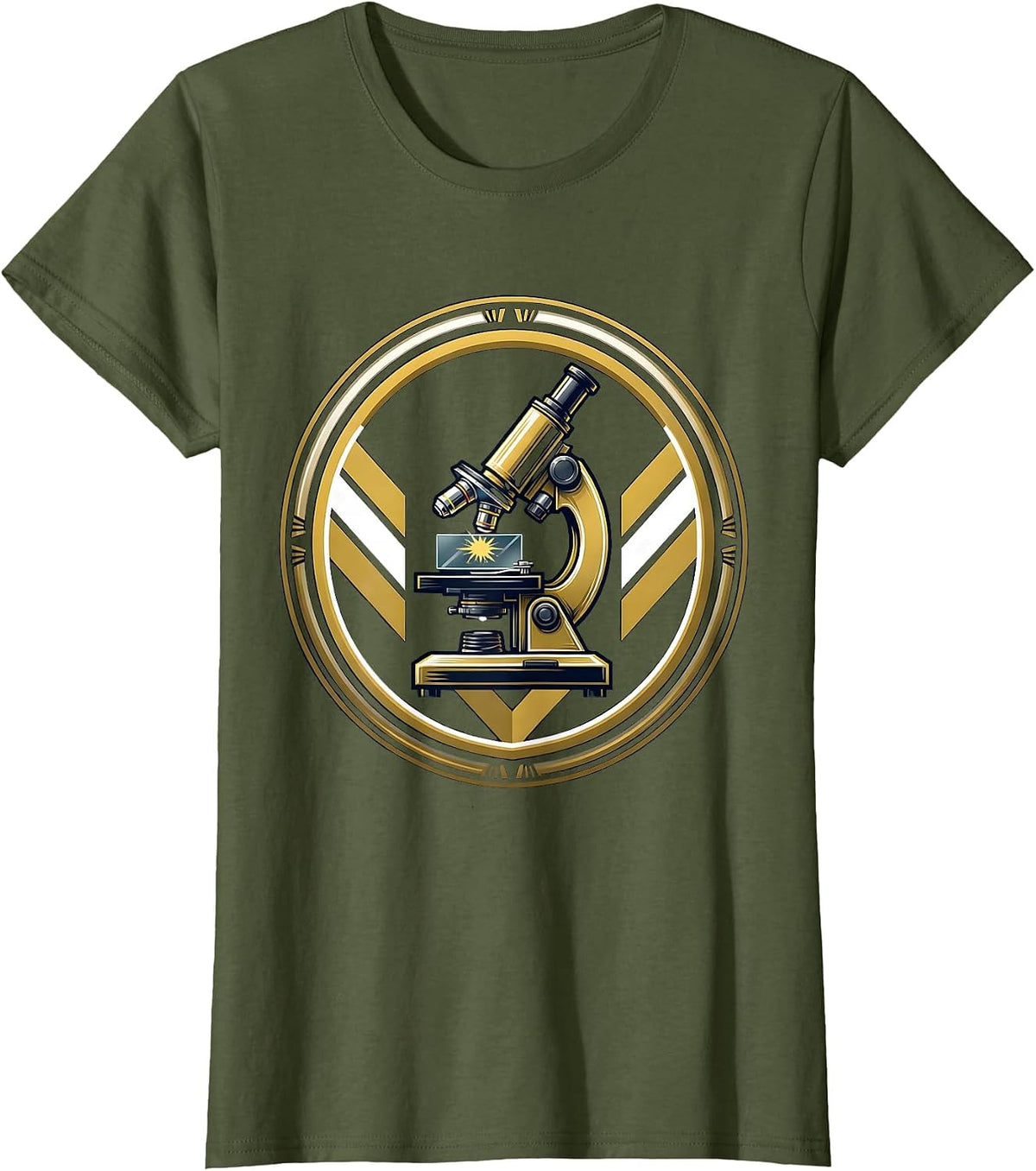 Women's Glowing Microscope Slide Science Illustration T-Shirt - Olive Green