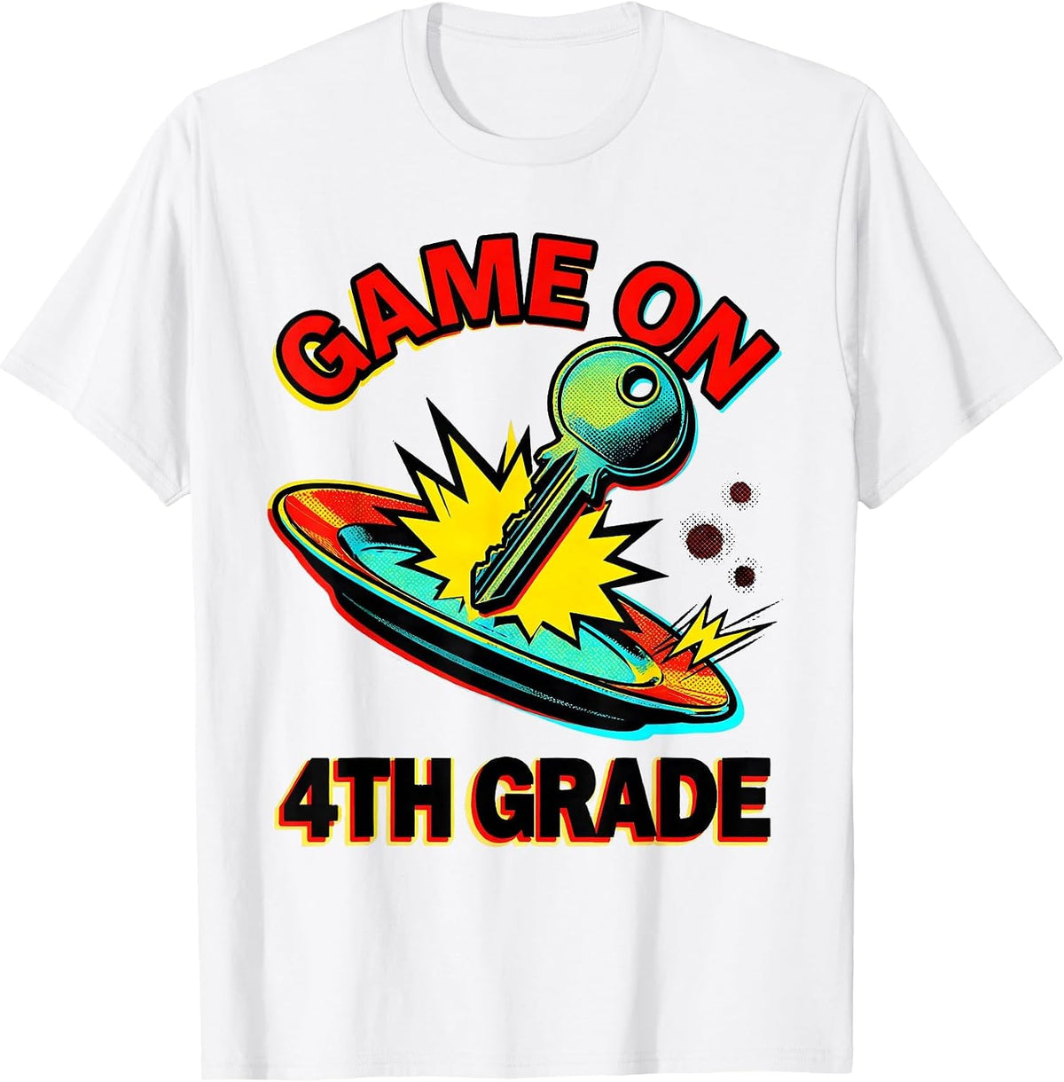 Men's Game On 4th Grade Pop Art Back To School Boys Level Unlocked T-Shirt - White