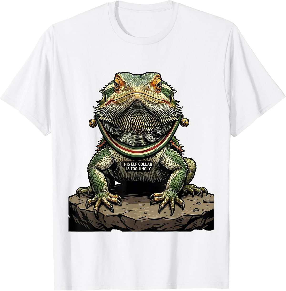 Men's This Elf Collar Is Too Jingly Funny Bearded Dragon Christmas T-Shirt - White